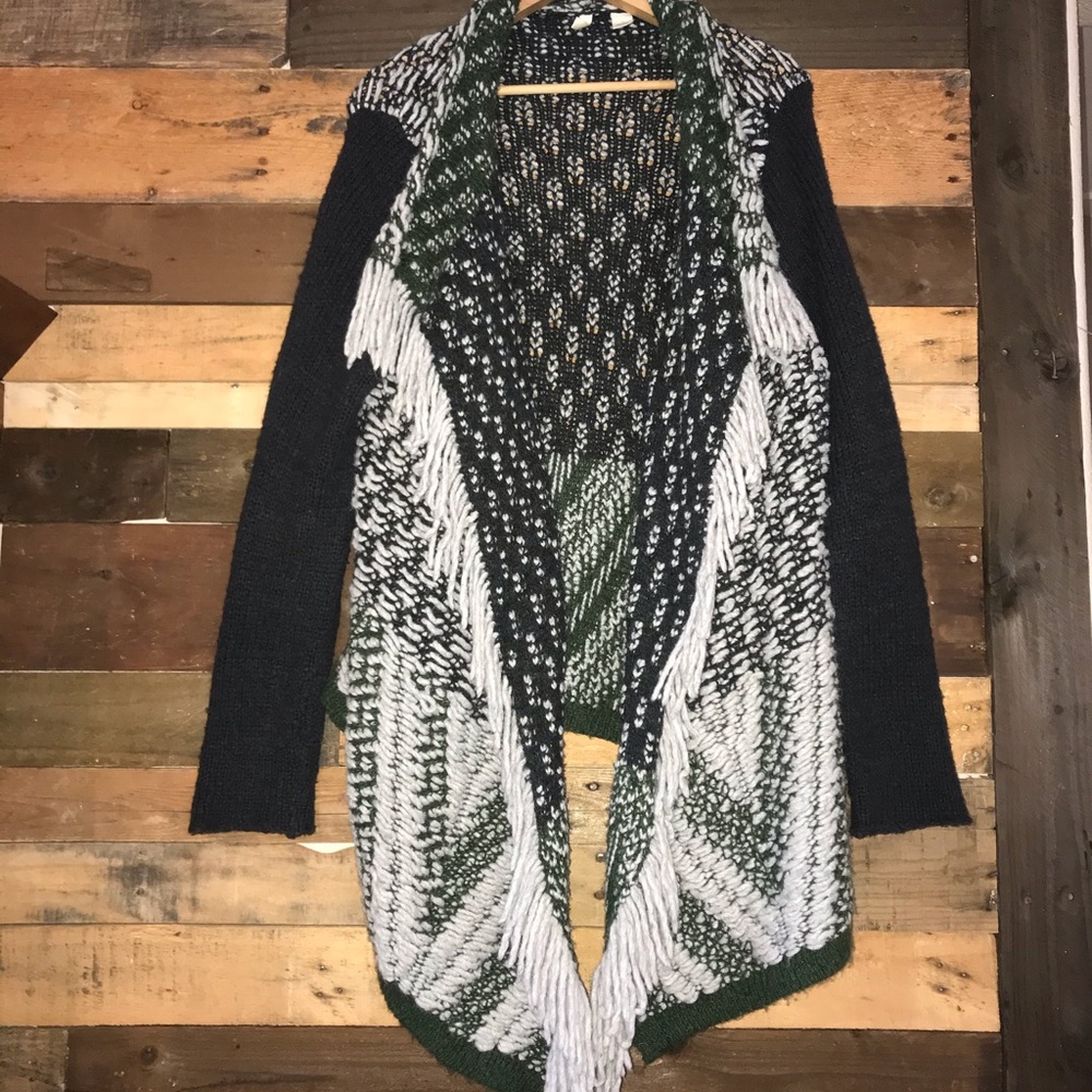 Anthro MOTH Drape Fringe Knit Cardigan Sweater - Picture 3 of 8